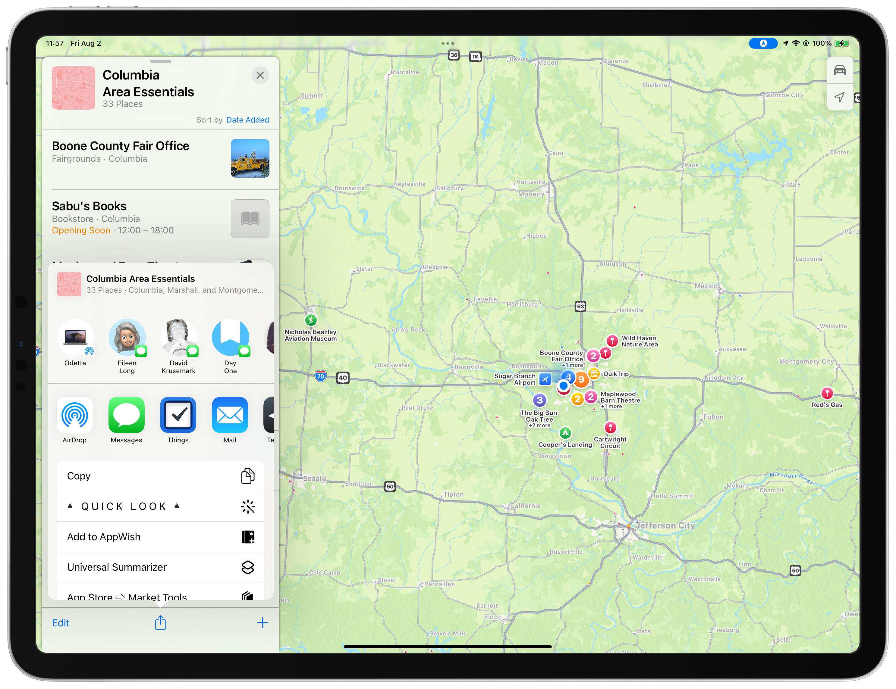 Share view for a personal Guide in Apple Maps.