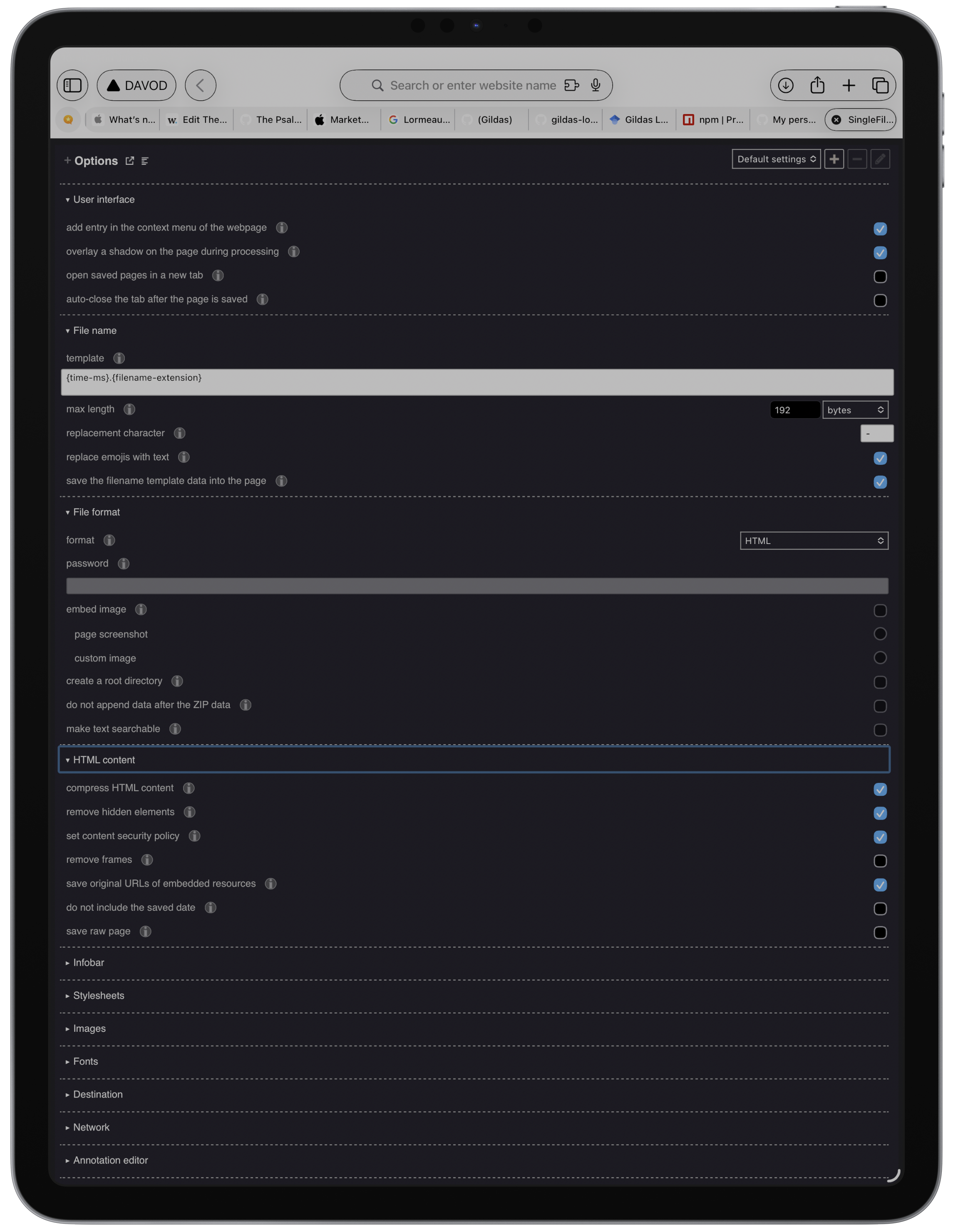 A browser screenshot displays a user interface with web page settings and customization options, including font and theme adjustments.